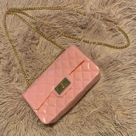 Quilted Pink Jelly Mini Crossbody Bag